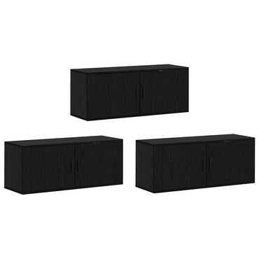 vidaXL Meuble TV mural fixé au mur 3 pcs noir aspect chêne