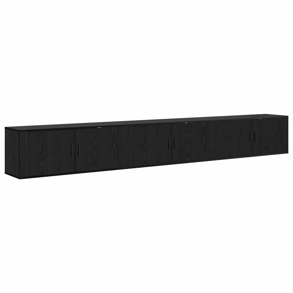 vidaXL Meuble TV mural fixé au mur 3 pcs noir aspect chêne