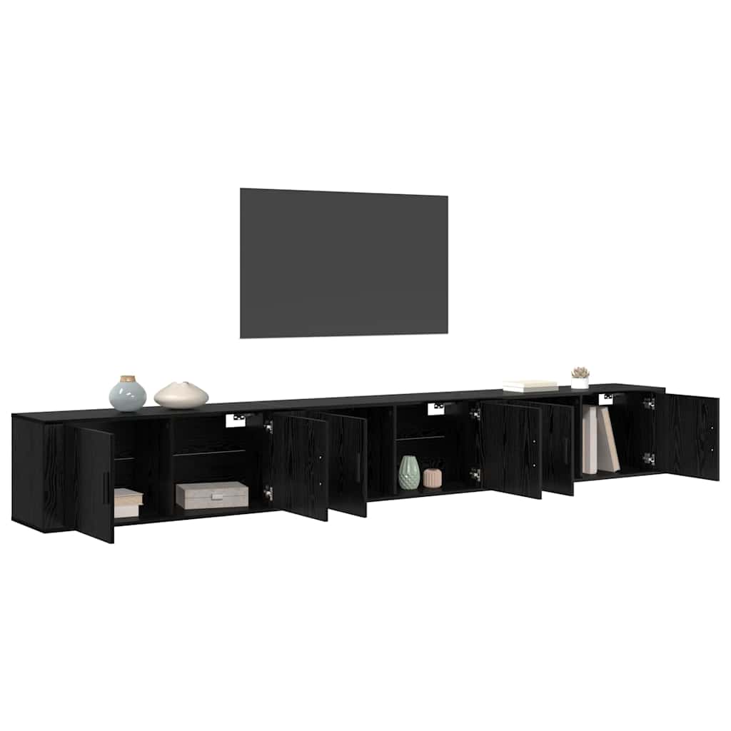 vidaXL Meuble TV mural fixé au mur 3 pcs noir aspect chêne