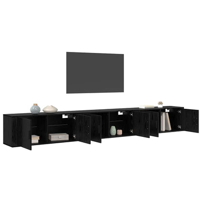 vidaXL Meuble TV mural fixé au mur 3 pcs noir aspect chêne