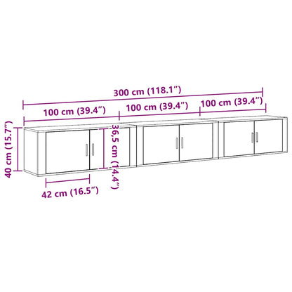 vidaXL Meuble TV mural fixé au mur 3 pcs noir aspect chêne