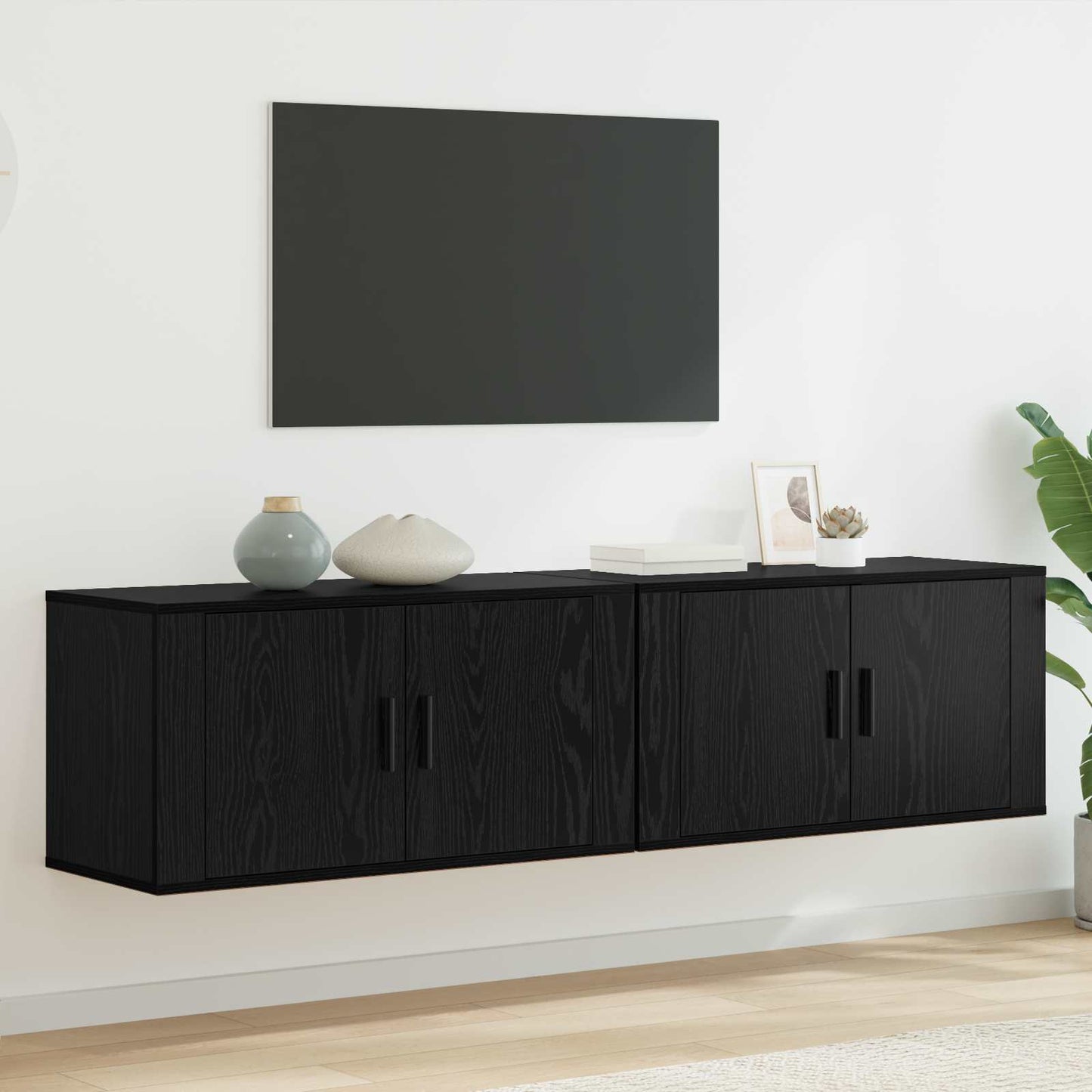 vidaXL Meuble TV mural 2 pcs Montage mural Noir Aspect chêne