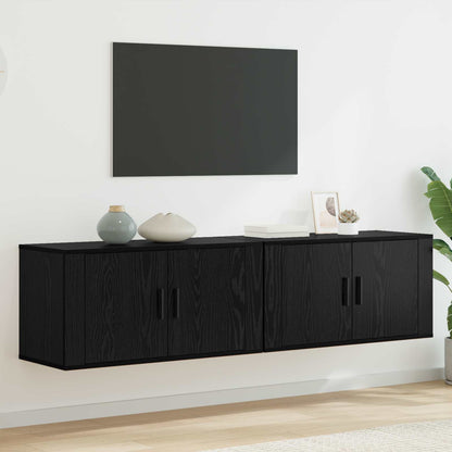 vidaXL Meuble TV mural 2 pcs Montage mural Noir Aspect chêne