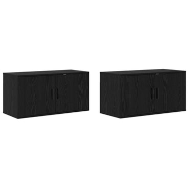 vidaXL Meuble TV mural 2 pcs Montage mural Noir Aspect chêne
