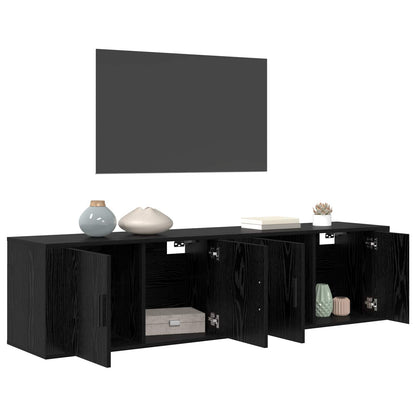 vidaXL Meuble TV mural 2 pcs Montage mural Noir Aspect chêne