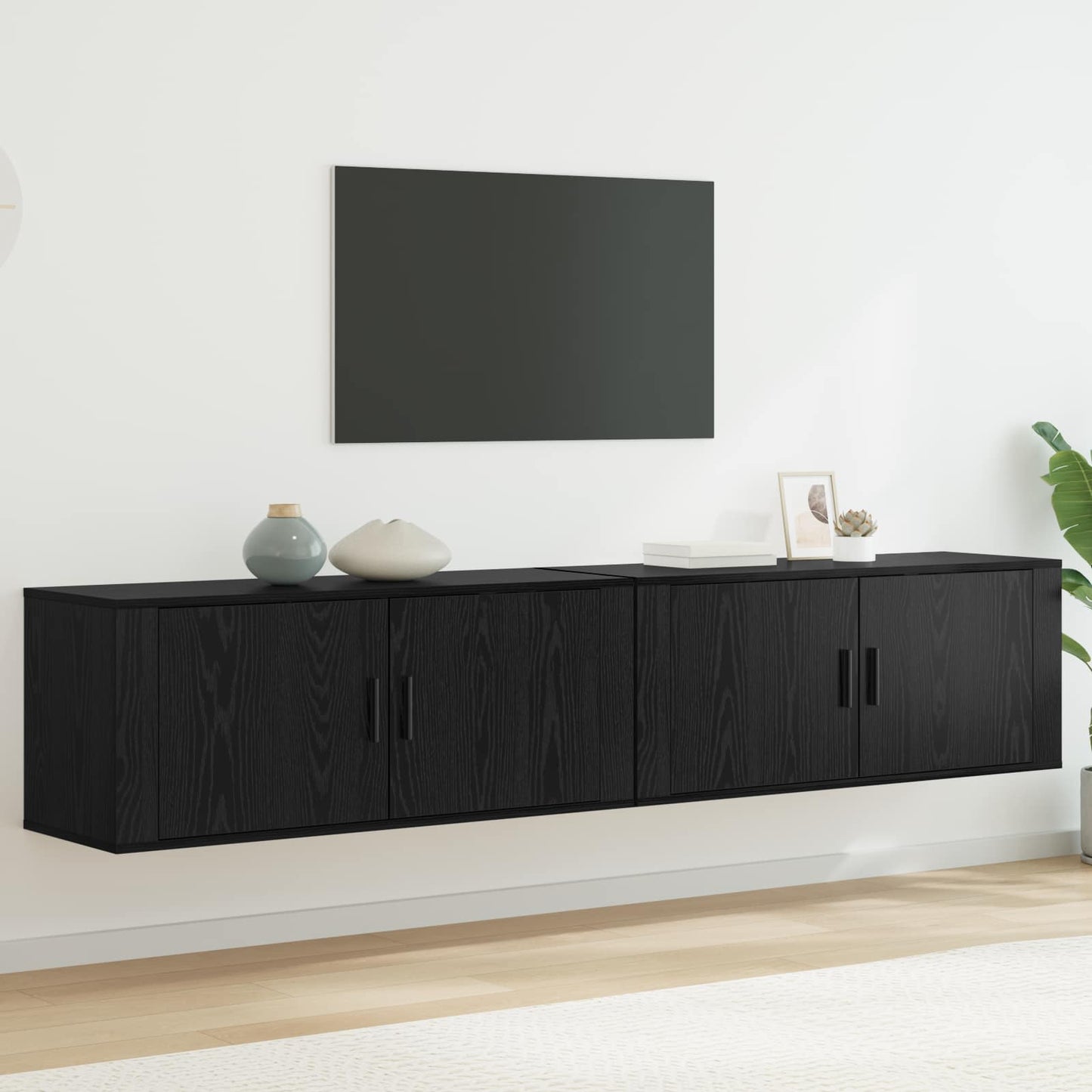 vidaXL Wand-TV-Schrank Set Wandmontiert 2 pcs Schwarz Eichen-Optik