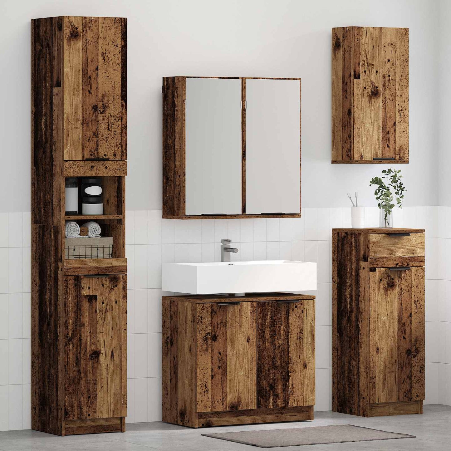 Badezimmermöbel-Set mit Schubladen 3 pcs Altholz Holzwerkstoff