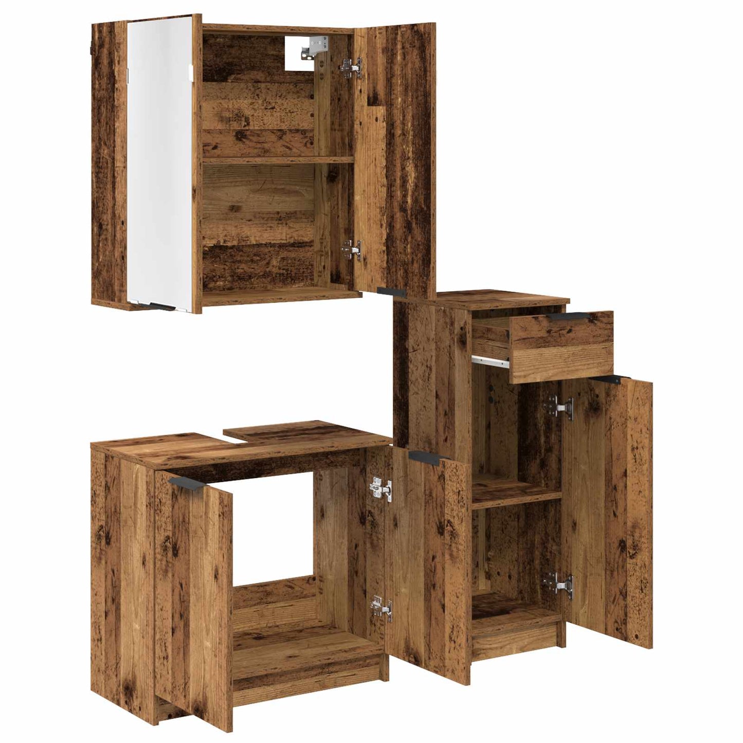 Badezimmermöbel-Set mit Schubladen 3 pcs Altholz Holzwerkstoff