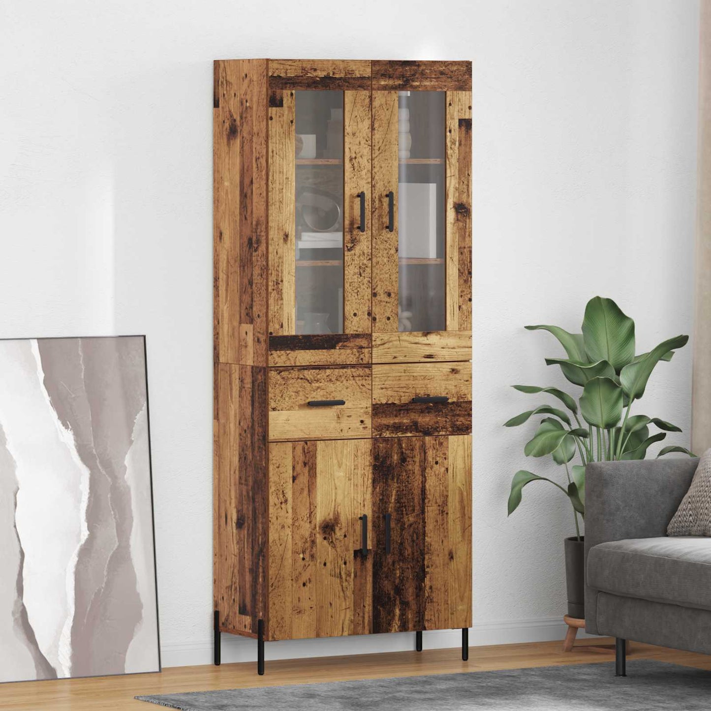 vidaXL Highboard Wandmontiert Altholz 69,5 x 34 x 180 cm Holzwerkstoff