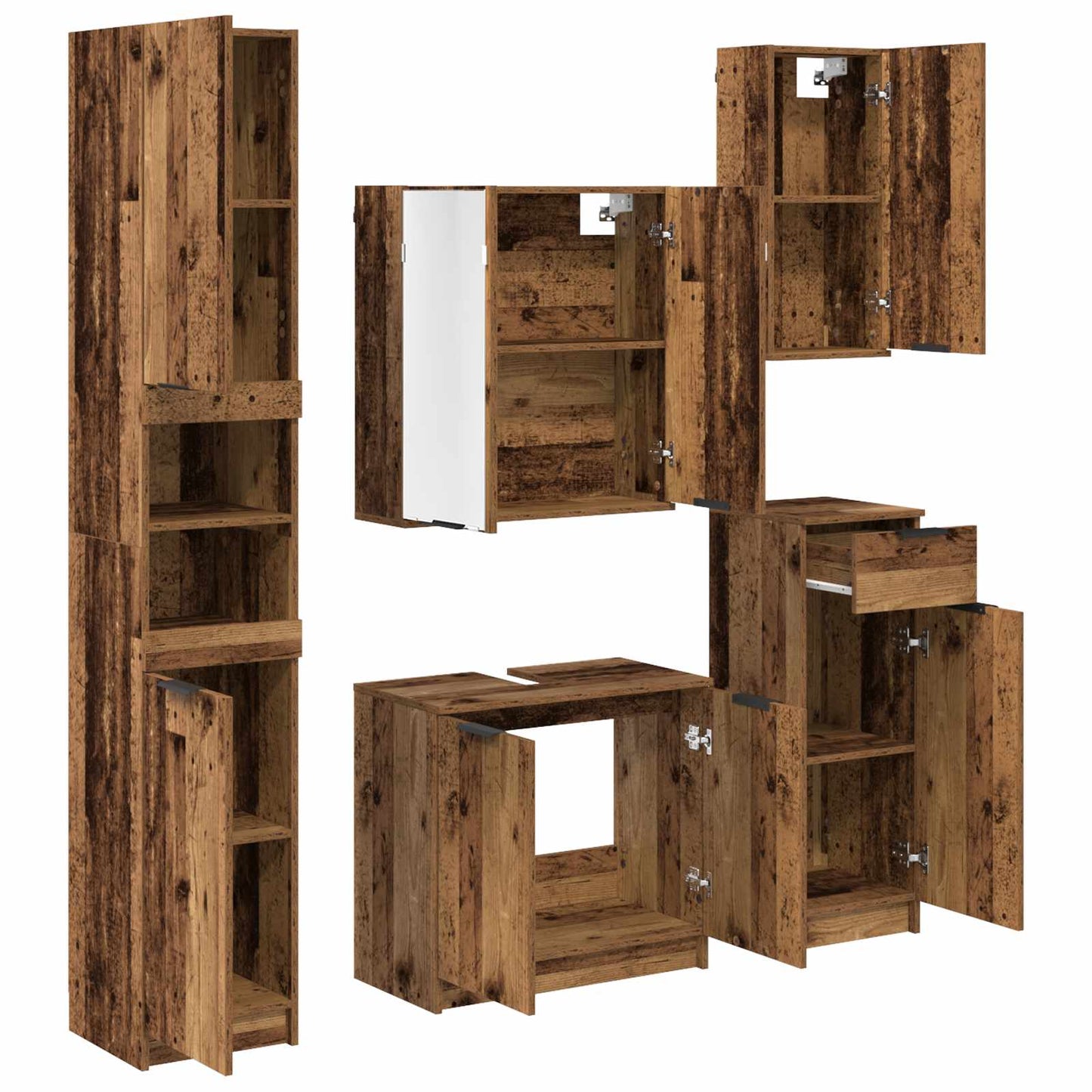 vidaXL Badezimmermöbel-Set mit Schubladen 5 pcs Altholz Holzwerkstoff