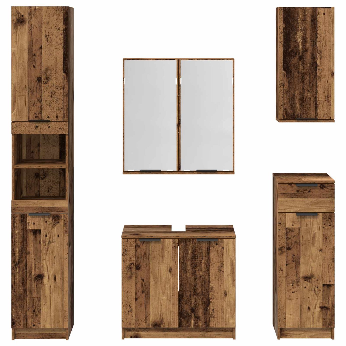 vidaXL Badezimmermöbel-Set mit Schubladen 5 pcs Altholz Holzwerkstoff