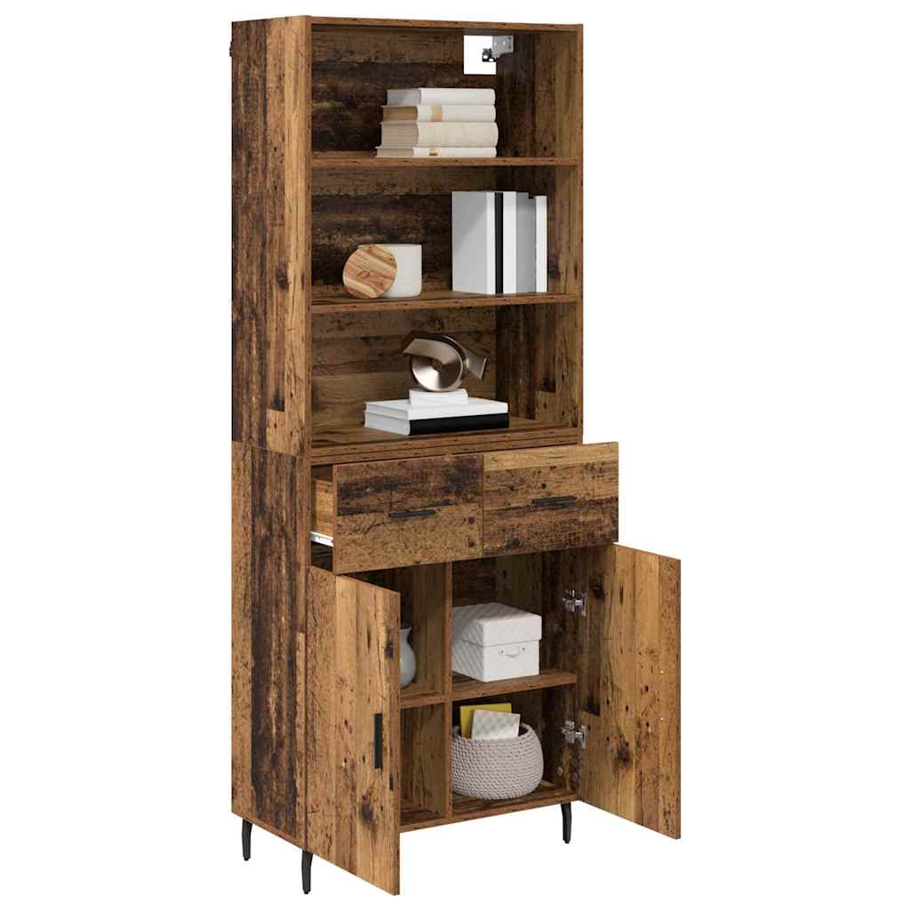 Highboard Altholz 69,5 x 34 x 180 cm Engineered Wood und Glas