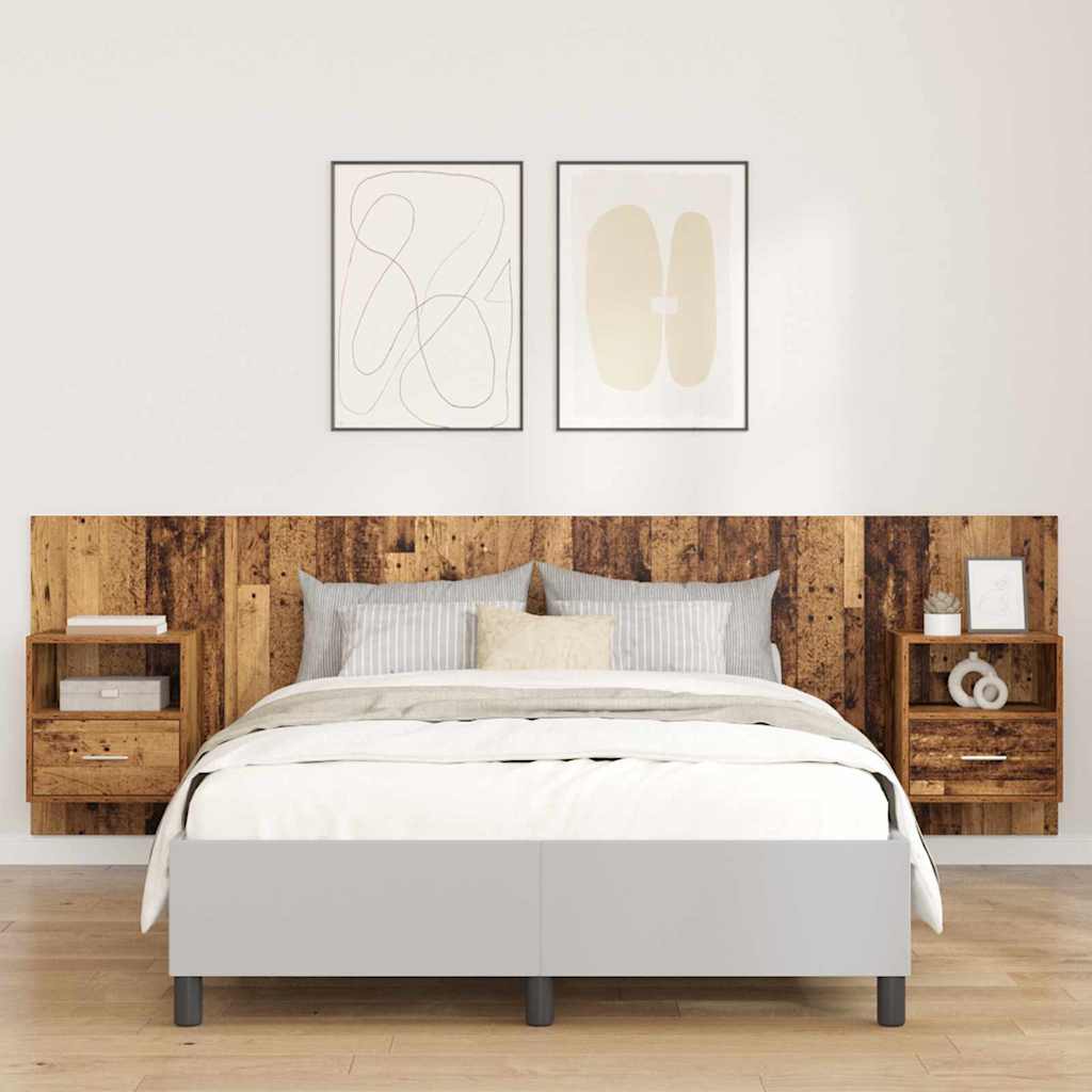 vidaXL Kopfteil mit Schrank mit Schubladen 3 pcs Altholz Holzwerkstoff