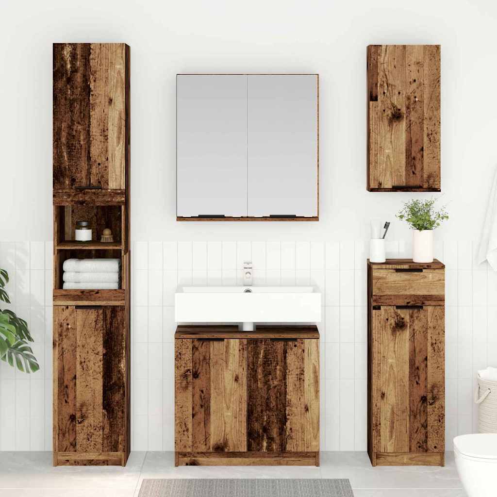 Badezimmerschrank-Set mit Regal mit Tür Altholz Holzwerkstoff