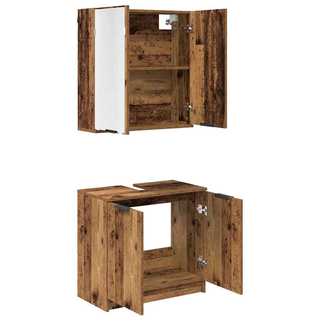 Badezimmerschrank-Set mit Regal mit Tür Altholz Holzwerkstoff