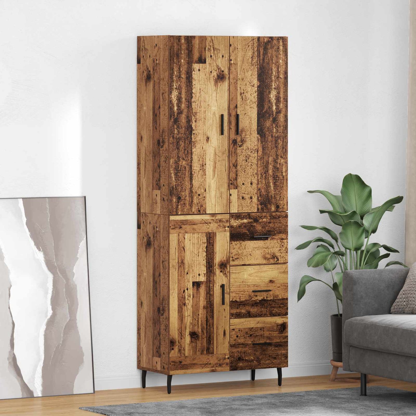 vidaXL Highboard avec tiroirs 2 pcs Bois de récupération Bois d'ingénierie et verre
