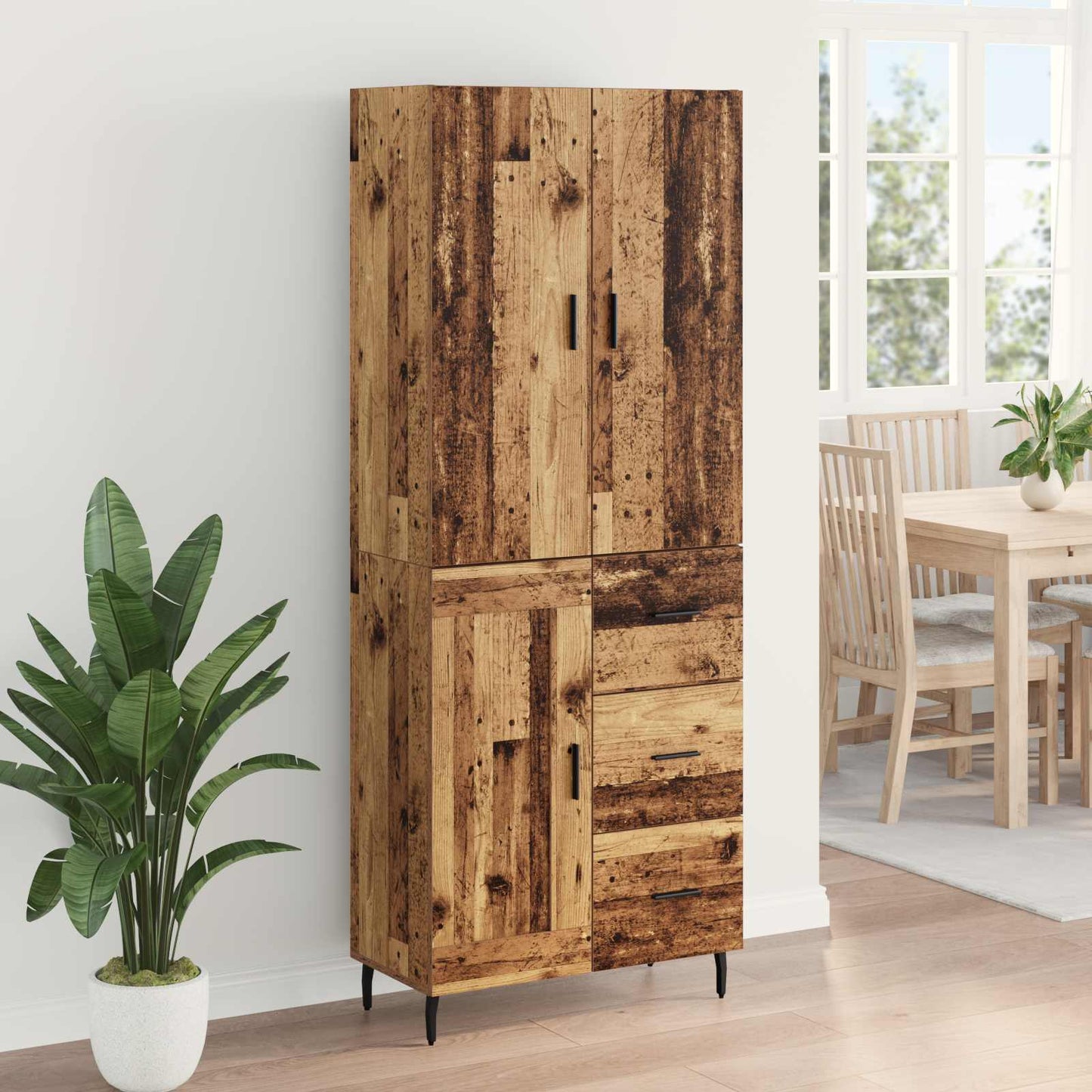 vidaXL Highboard avec tiroirs 2 pcs Bois de récupération Bois d'ingénierie et verre