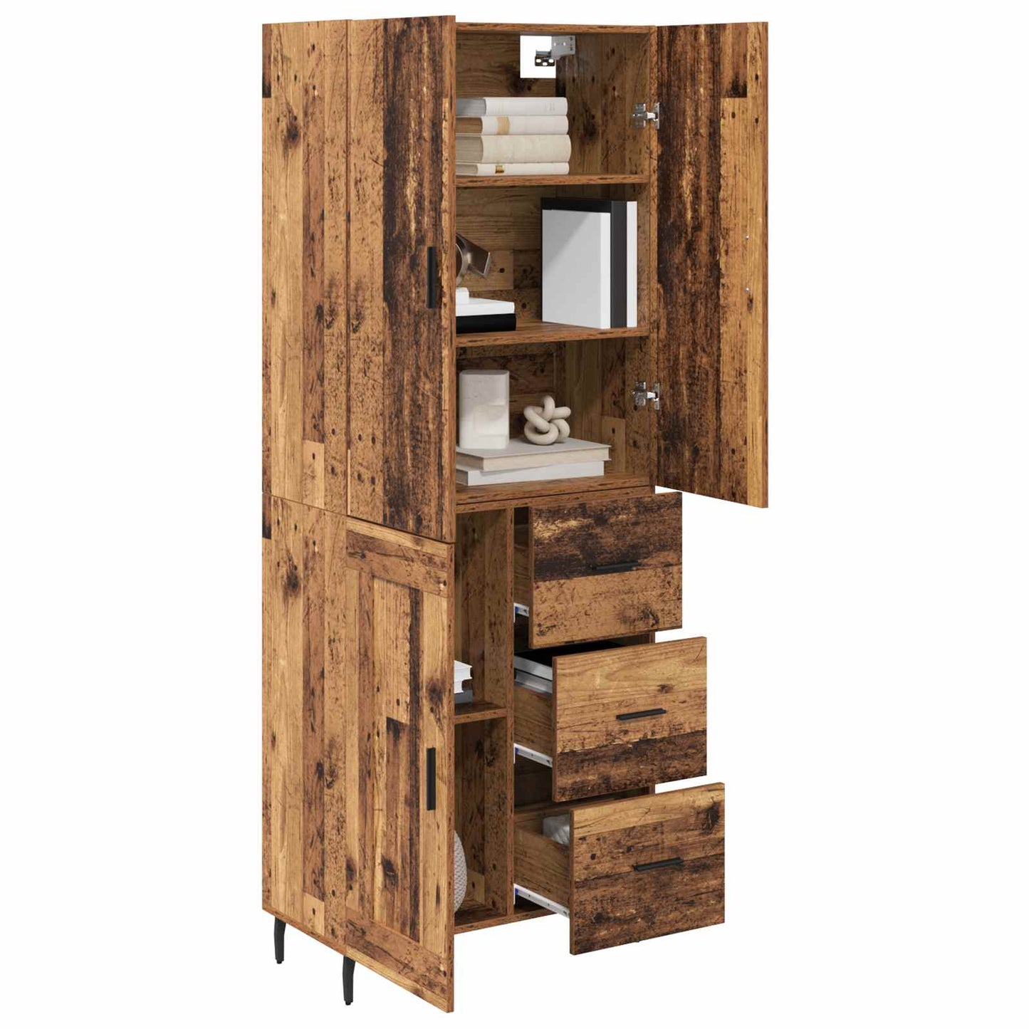vidaXL Highboard avec tiroirs 2 pcs Bois de récupération Bois d'ingénierie et verre