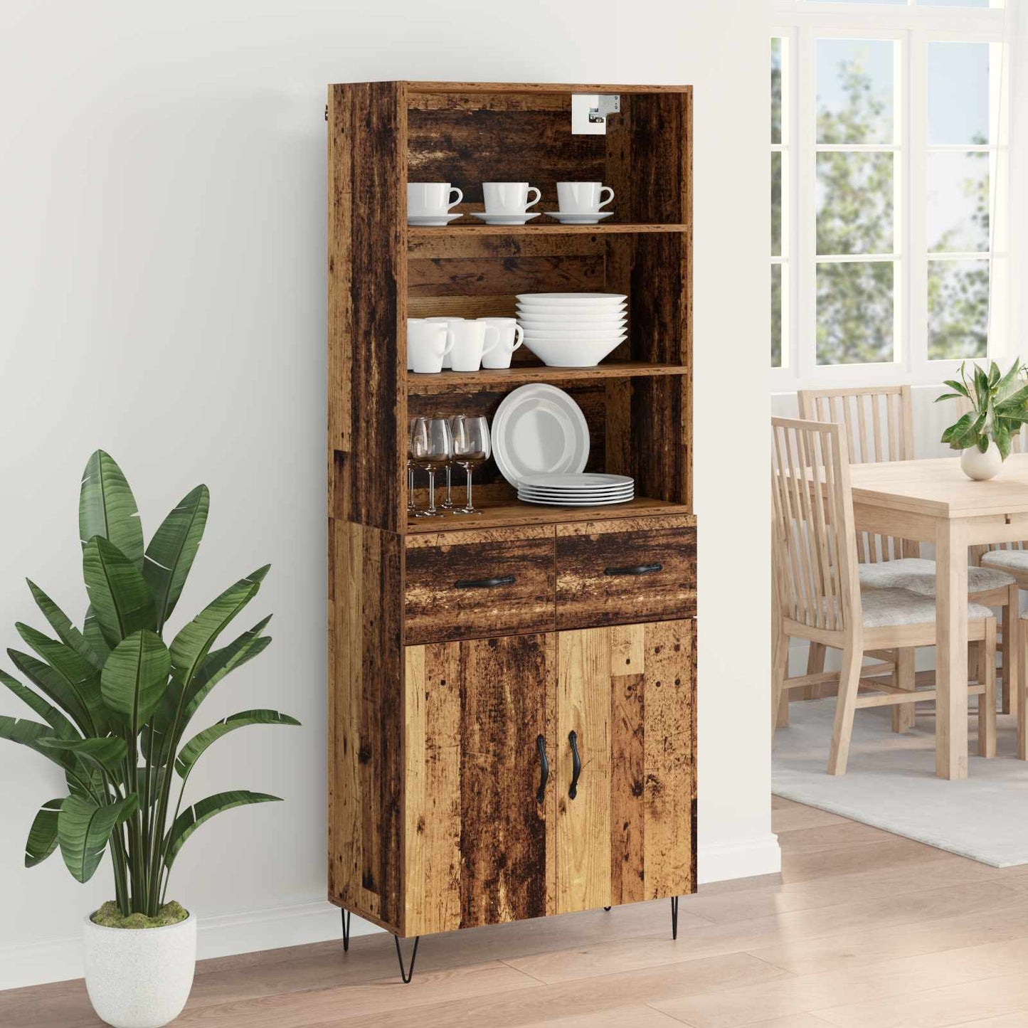 Highboard mit Schubladen 2 pcs Altholz Holzwerkstoff
