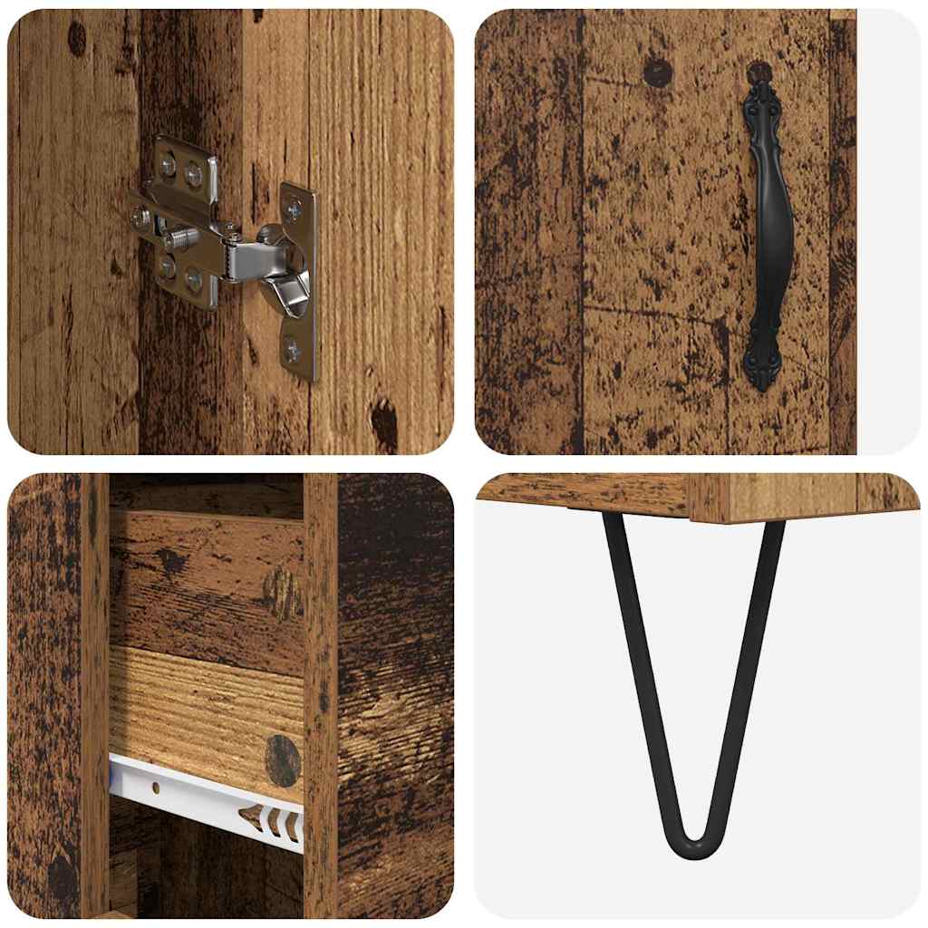 Highboard mit Schubladen 2 pcs Altholz Ingenieurholz und Glas