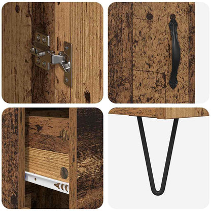 Highboard mit Schubladen 2 pcs Altholz Ingenieurholz und Glas