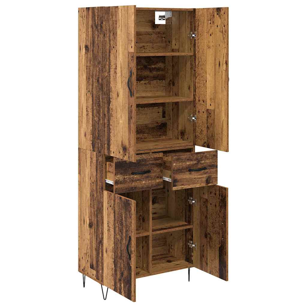 Highboard mit Schubladen 2 pcs Altholz Ingenieurholz und Glas