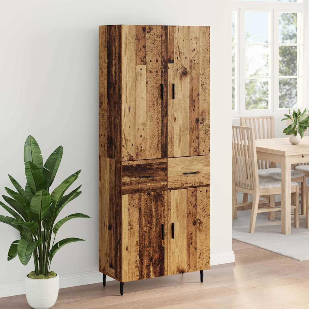 vidaXL Highboard mit Schubladen 2 pcs Altholz Engineered Wood und Glas