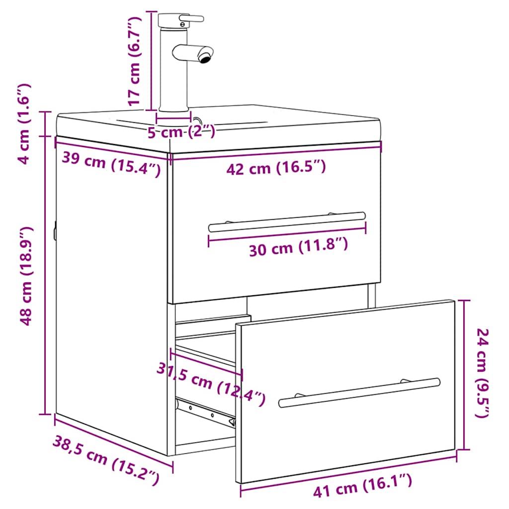 vidaXL Waschbeckenschrank mit Schubladen Altholz 41 x 38,5 x 48 cm