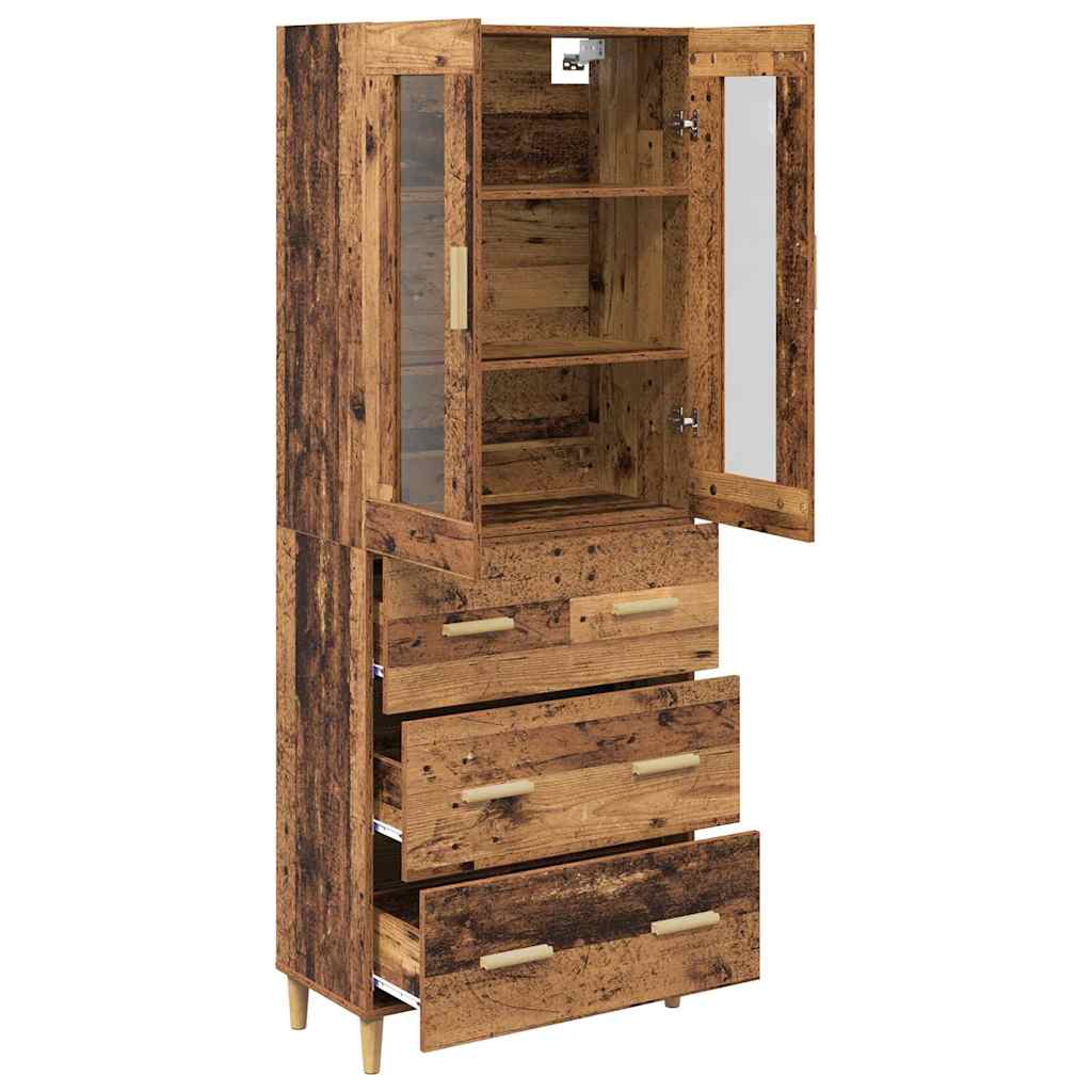 vidaXL Highboard Altholz 69,5 x 34 x 180 cm Engineered Wood und Glas