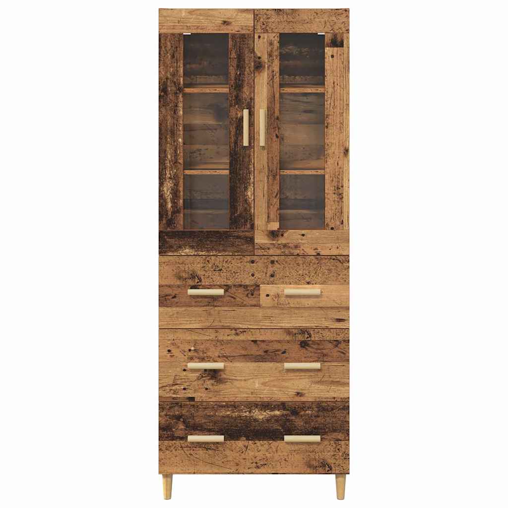 vidaXL Highboard Altholz 69,5 x 34 x 180 cm Engineered Wood und Glas