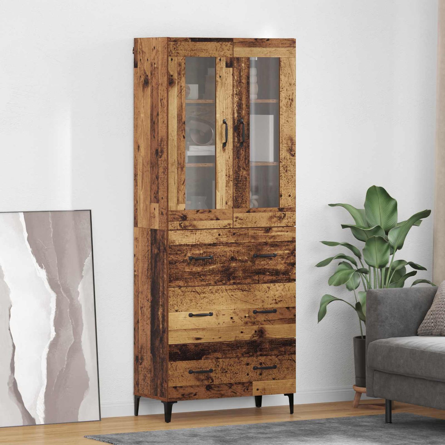 vidaXL Highboard Wandmontiert Altholz 69,5 x 34 x 180 cm Holzwerkstoff