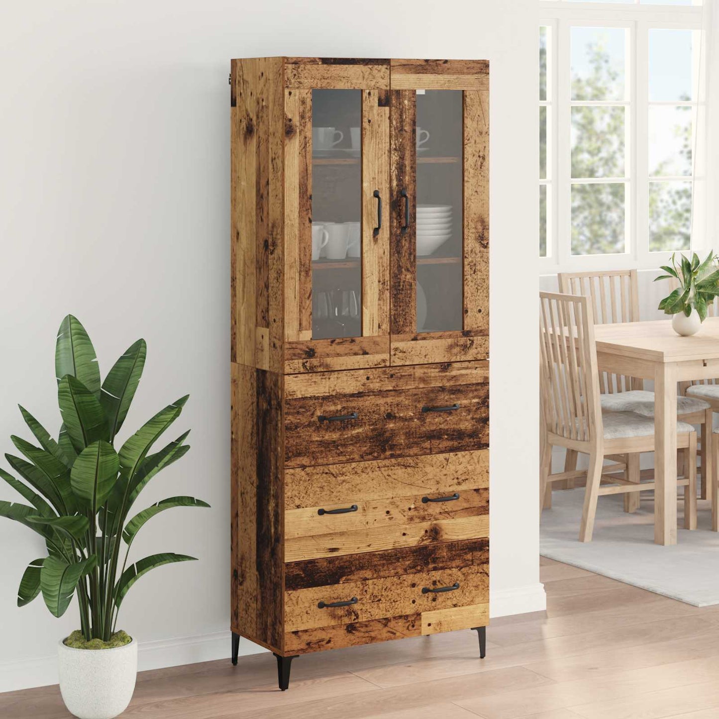 vidaXL Highboard Wandmontiert Altholz 69,5 x 34 x 180 cm Holzwerkstoff