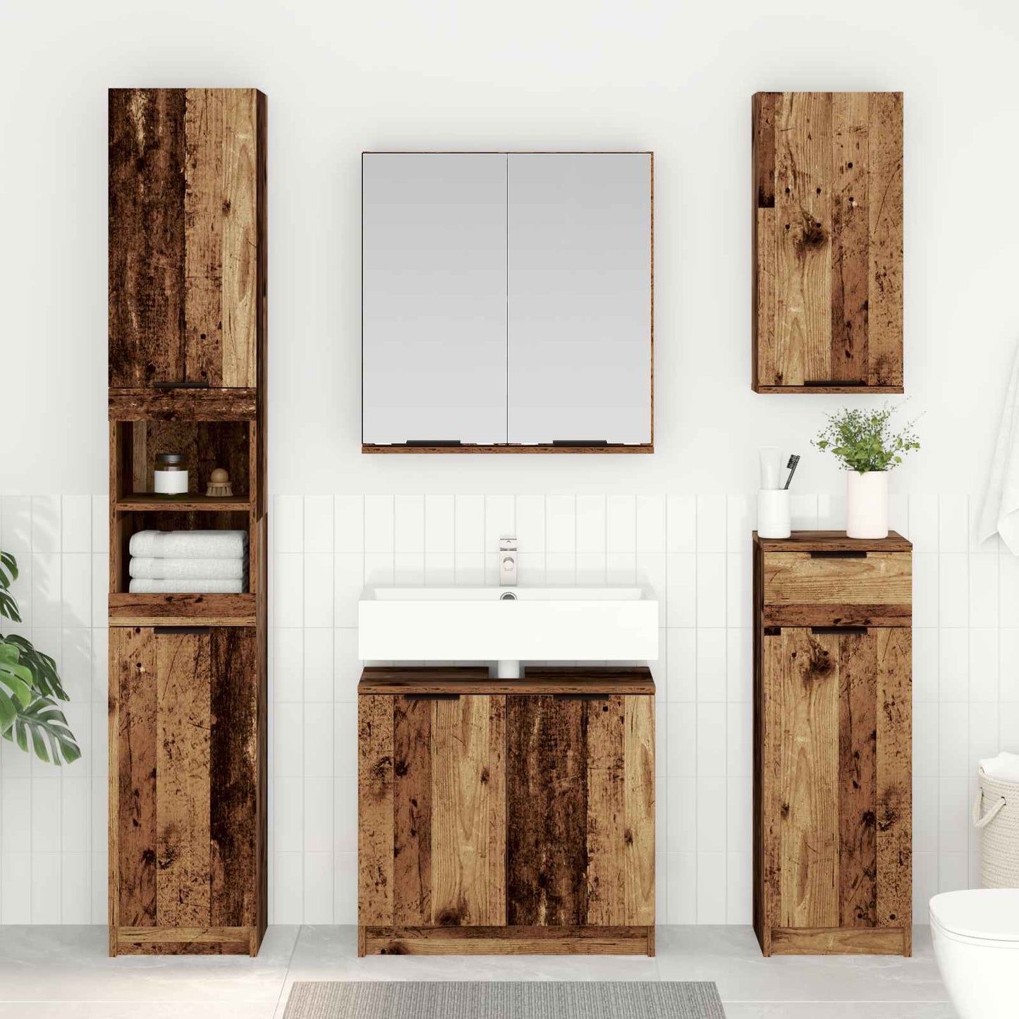 Badezimmermöbel-Set mit Schubladen 4 pcs Altholz Holzwerkstoff