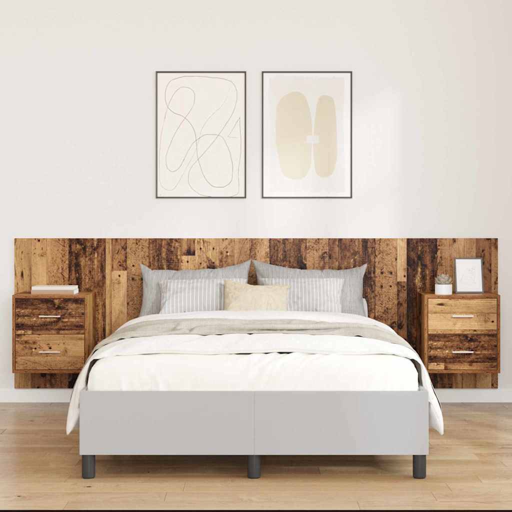 vidaXL Kopfteil mit Schrank mit Schubladen 3 pcs Altholz Holzwerkstoff