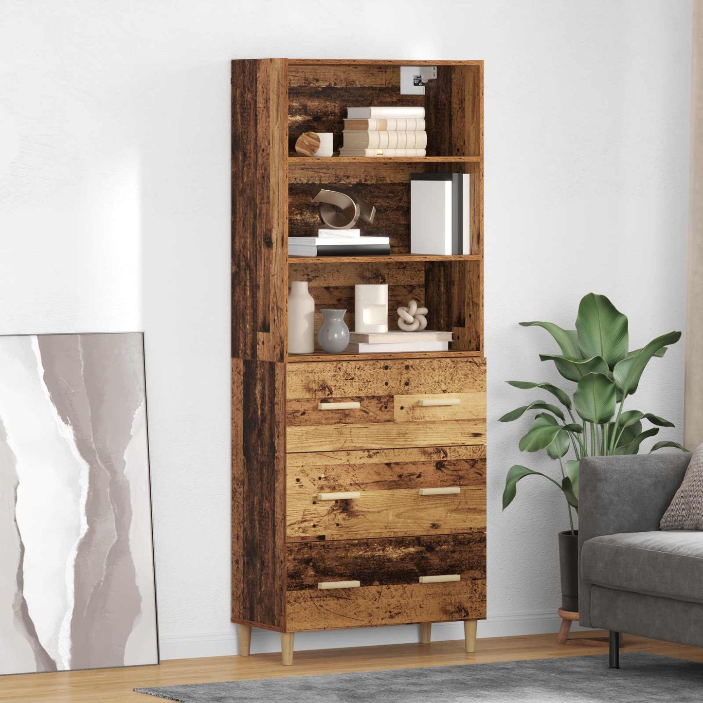 vidaXL Meuble haut en bois de récupération 69,5 x 32,5 x 180 cm, bois d'ingénierie