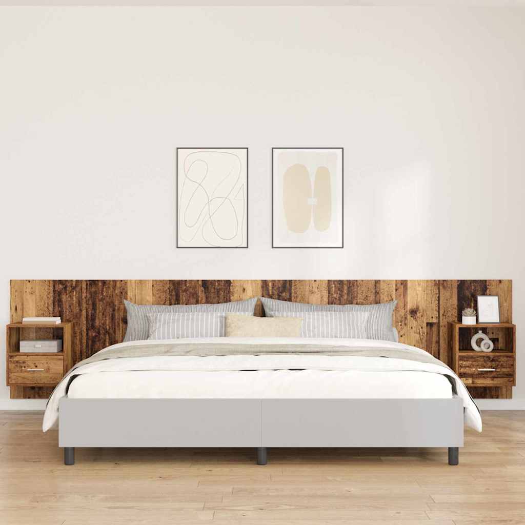vidaXL Kopfteil mit Schrank mit Schubladen 3 pcs Altholz Holzwerkstoff