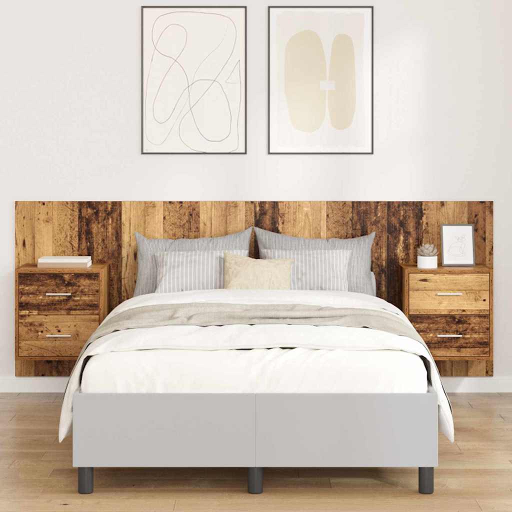 vidaXL Kopfteil mit Schrank mit Schubladen 3 pcs Altholz Holzwerkstoff