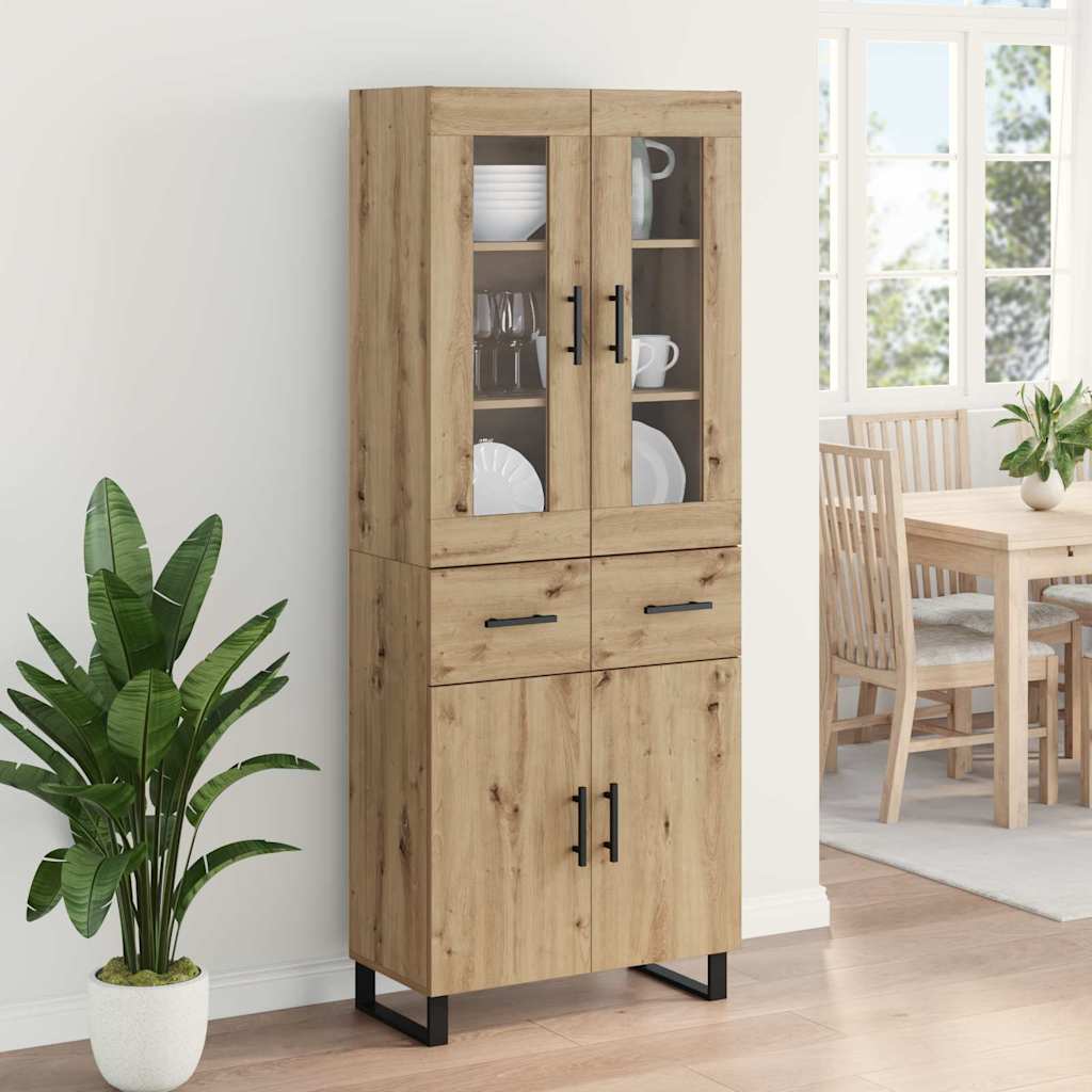 vidaXL Highboard 2 pcs Artisan-Eiche Engineered Wood und Glas