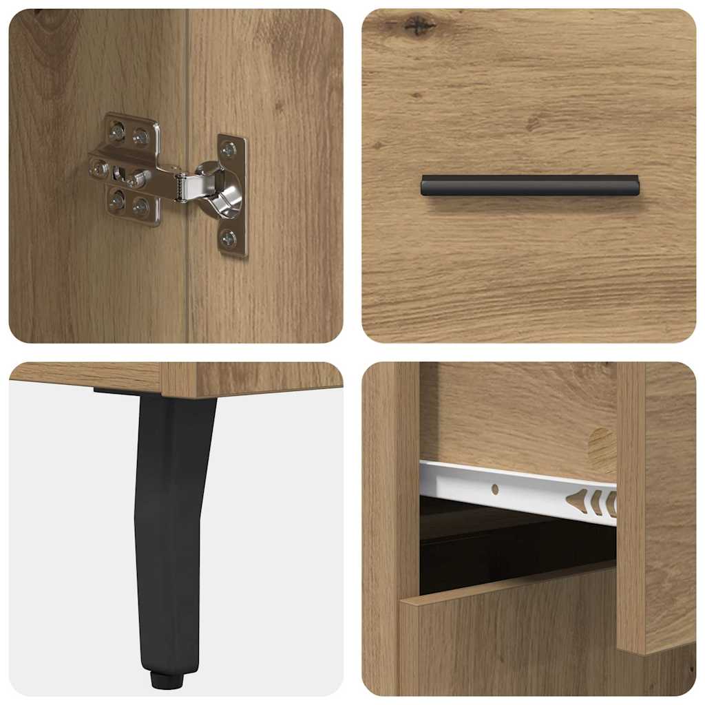 Highboard 2 pcs Artisan-Eiche Engineered Wood und Glas