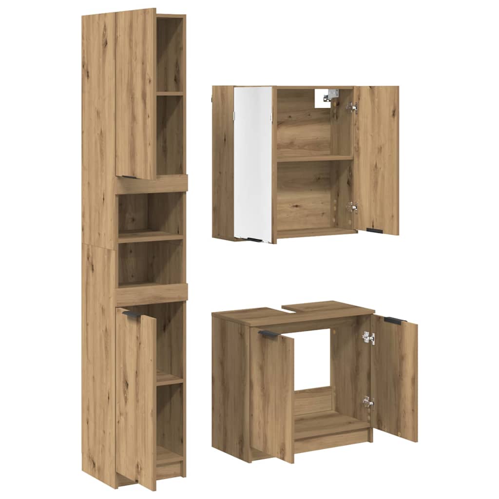 vidaXL Badezimmerschrank-Set mit Tür 3 pcs Artisan-Eiche Holzwerkstoff