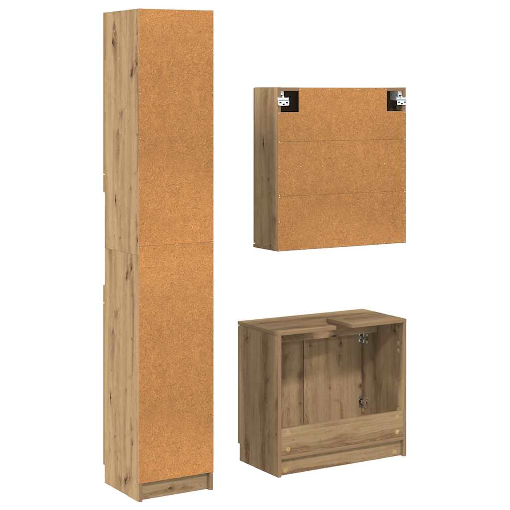 vidaXL Badezimmerschrank-Set mit Tür 3 pcs Artisan-Eiche Holzwerkstoff