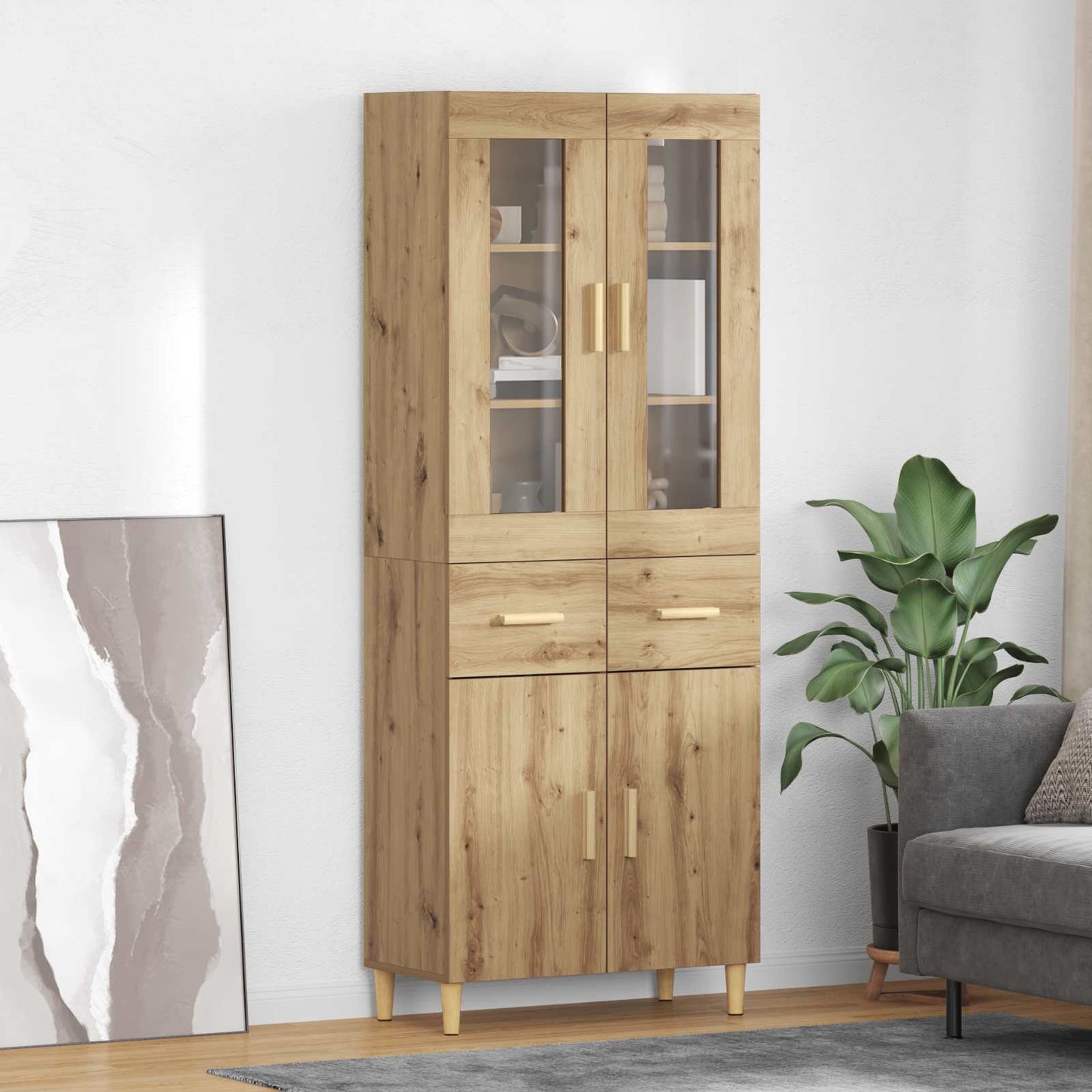 vidaXL Buffet haut chêne artisan 69,5 x 34 x 180 cm bois d'ingénierie