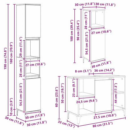 vidaXL Badezimmermöbel-Set mit Regal 3 pcs Artisan-Eiche Holzwerkstoff