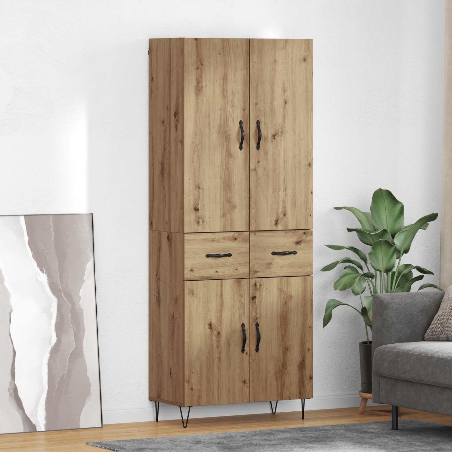 vidaXL Highboard 2 pcs Artisan-Eiche Ingenieurholz und Glas