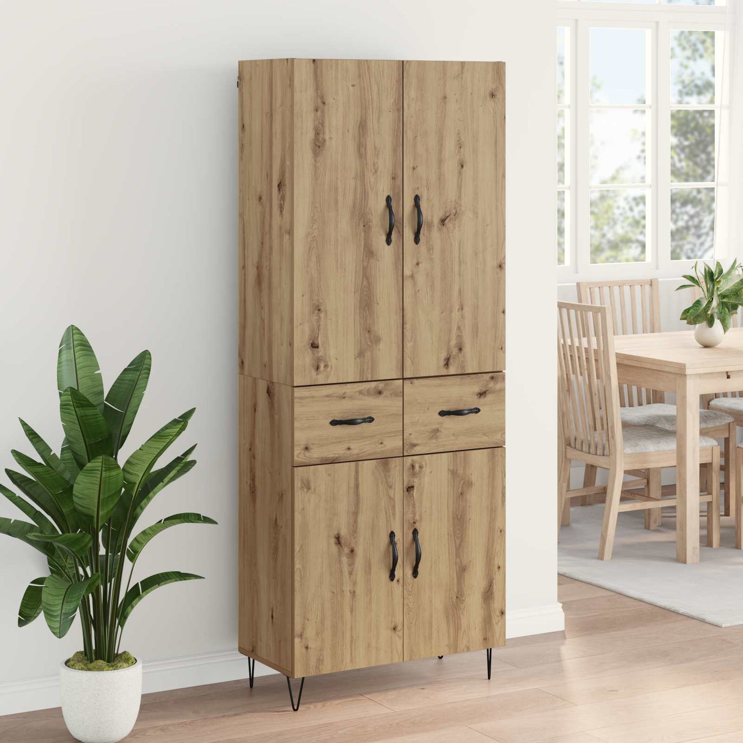 vidaXL Highboard 2 pcs Artisan-Eiche Ingenieurholz und Glas