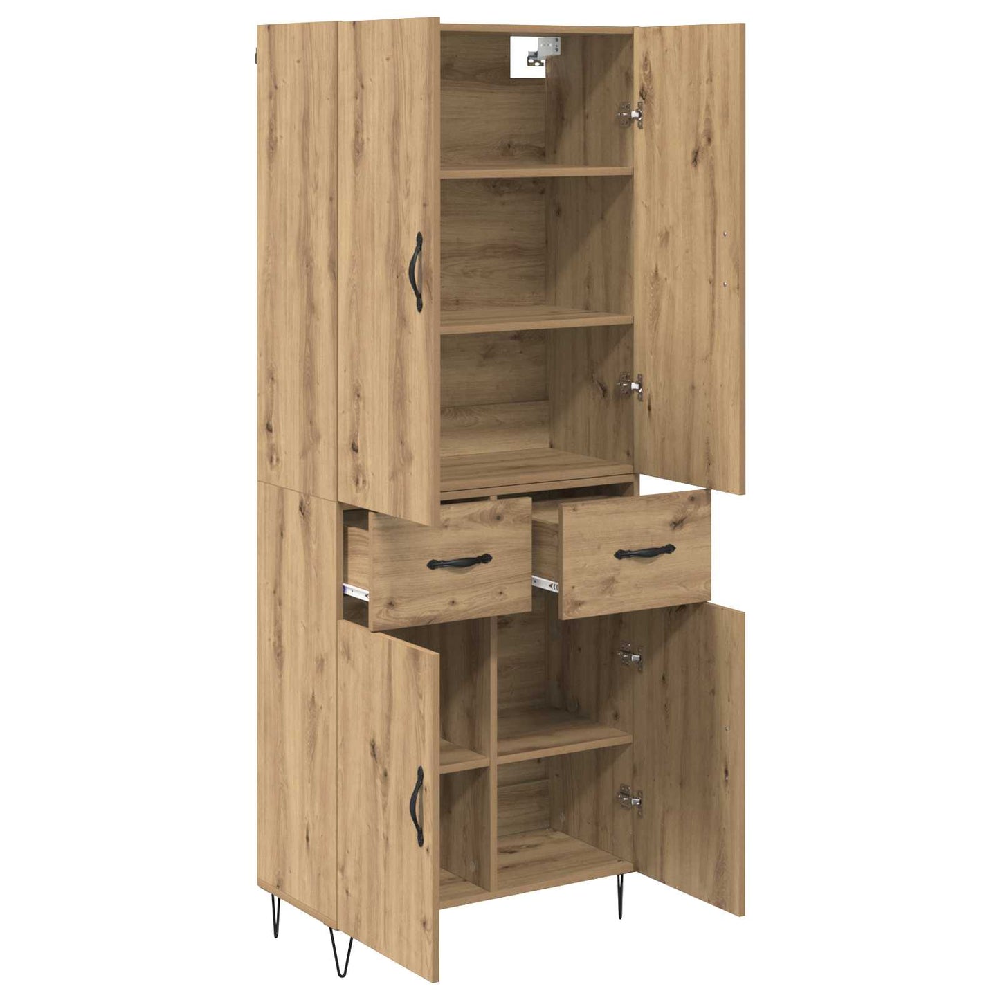 vidaXL Highboard 2 pcs Artisan-Eiche Ingenieurholz und Glas