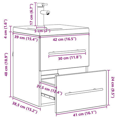 vidaXL Waschbeckenschrank Schwarz Eichen-Optik 41 x 38,5 x 48 cm