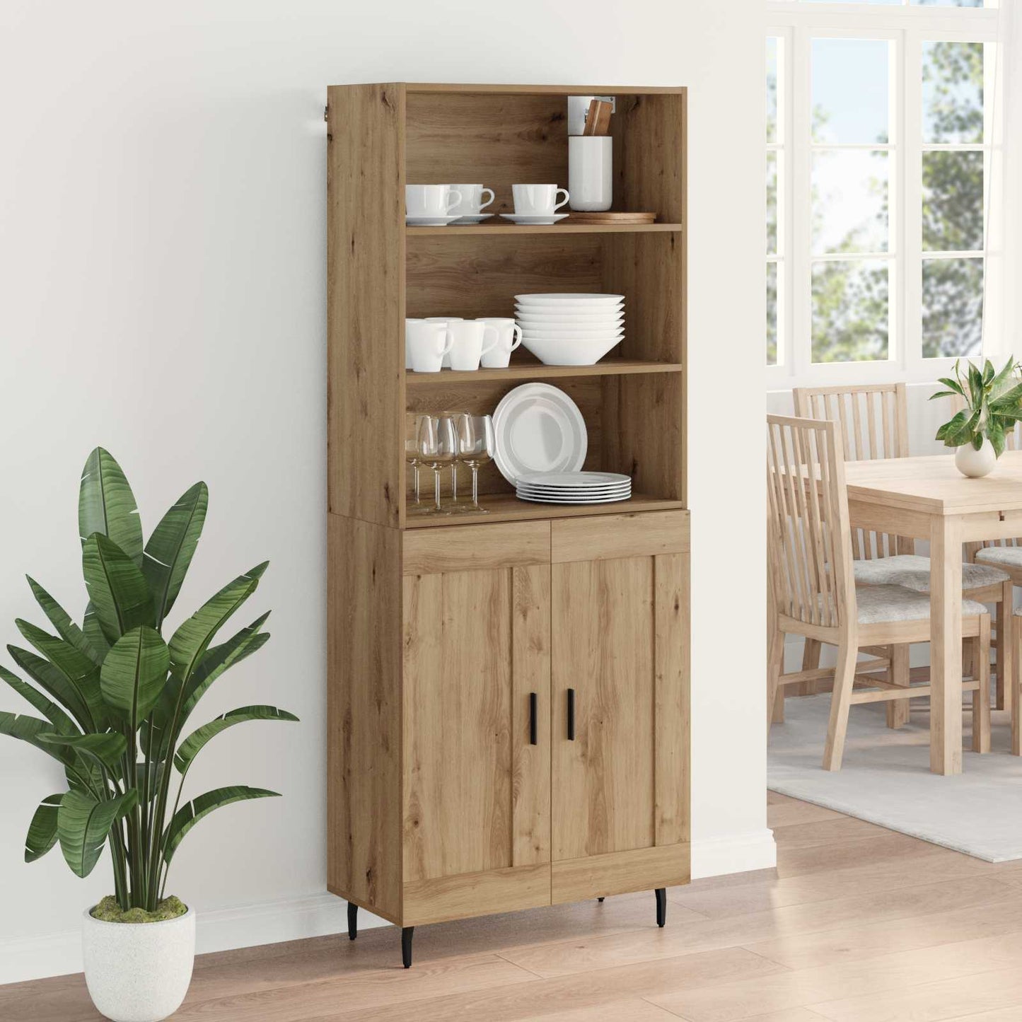 vidaXL Buffet haut chêne artisanal 69,5 x 34 x 180 cm