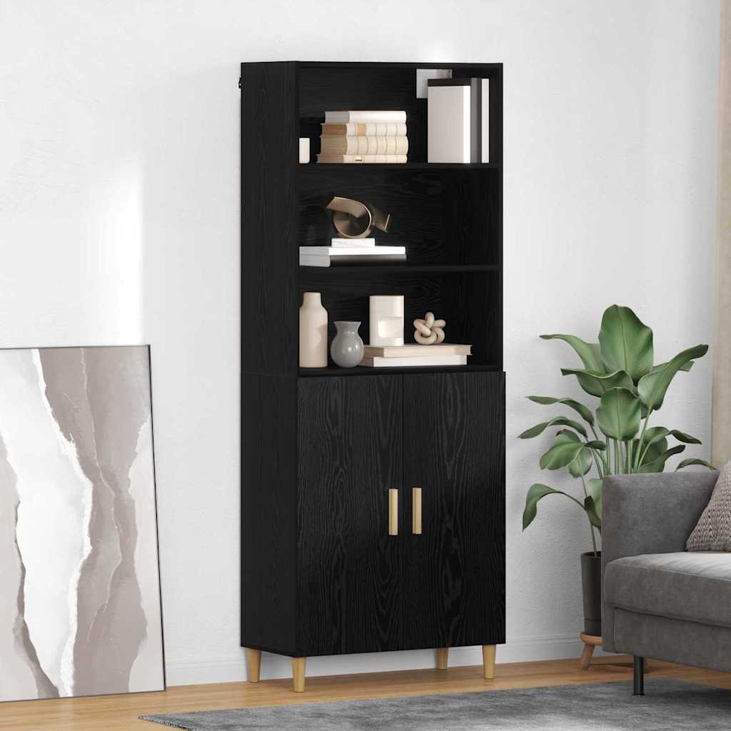 Highboard Schwarz Eichen-Optik 69,5 x 32,5 x 180 cm