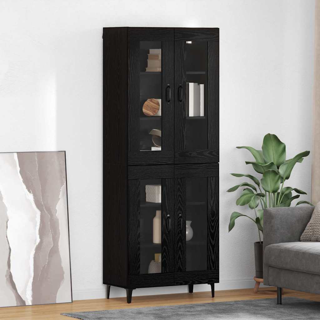 vidaXL Buffet haut noir aspect chêne 69,5 x 34 x 180 cm Bois d'ingénierie